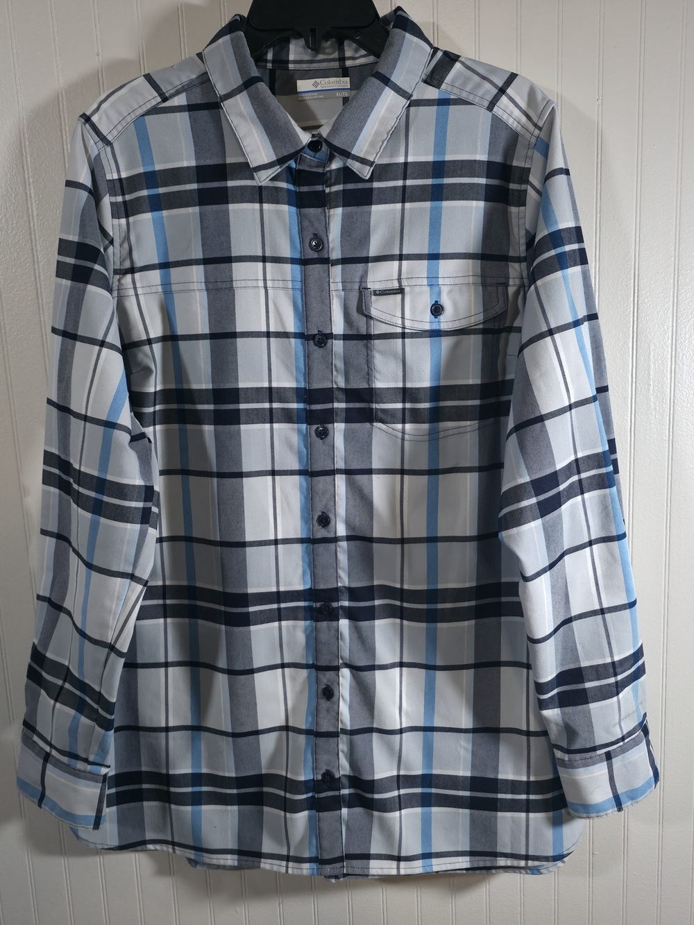 Columbia Gray and Navy Plaid Button-Up Shirt